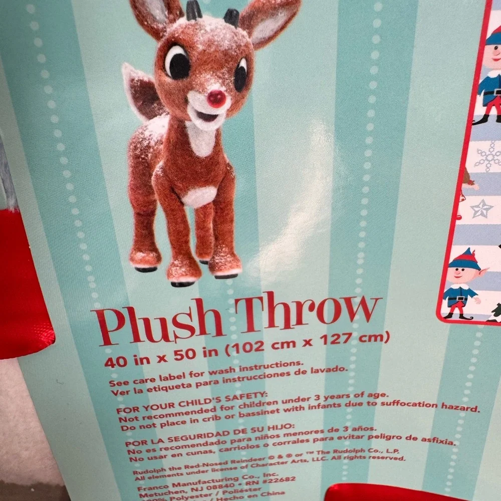 Rudolph the Red Nose Red Deer Travel Blanket with Plush.